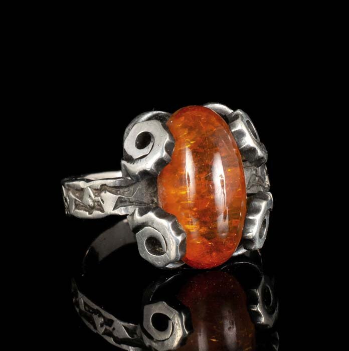Deodat Kleist 1960s German 835 silver and amber Ring