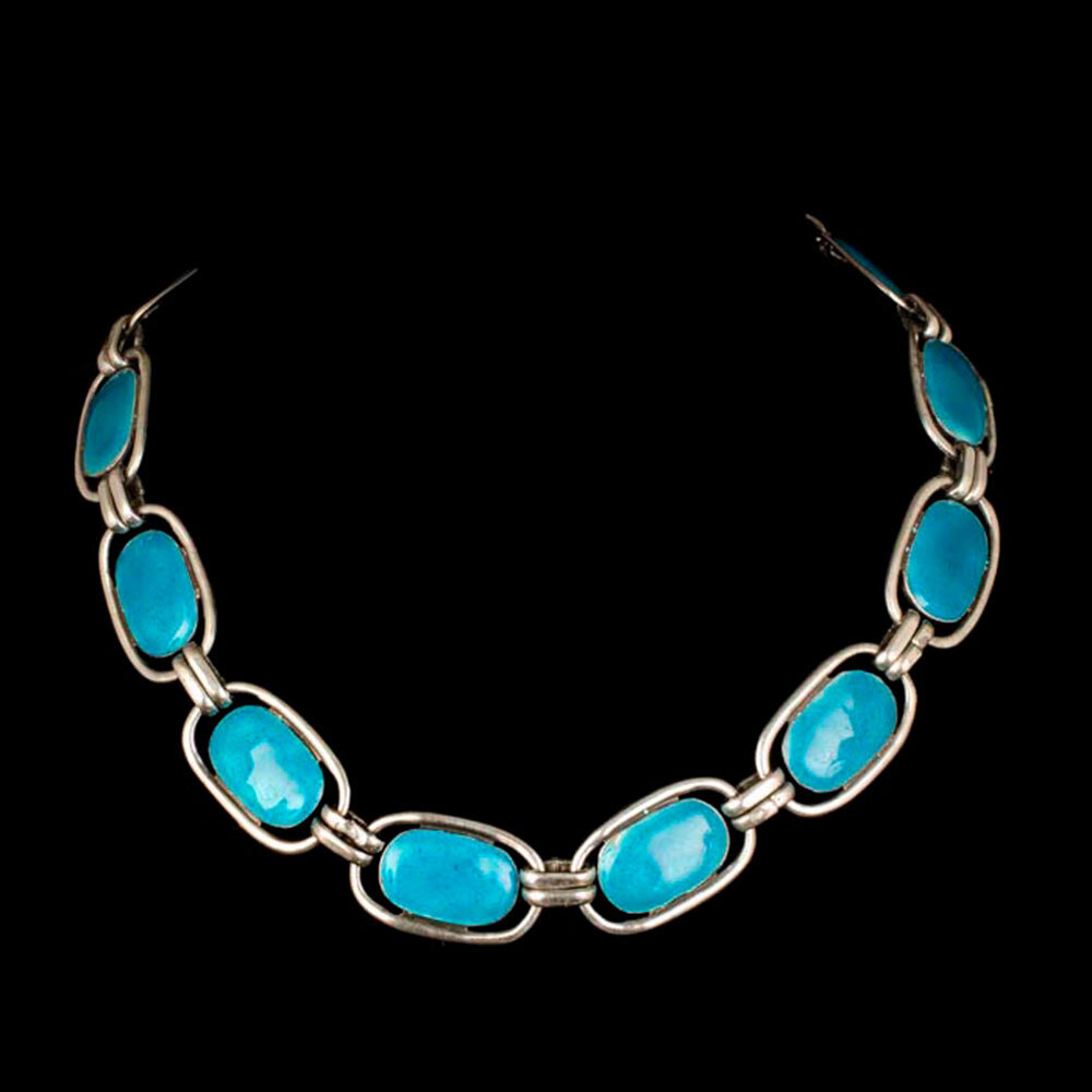 Enrique Ledesma Mexican silver blue enamel Necklace