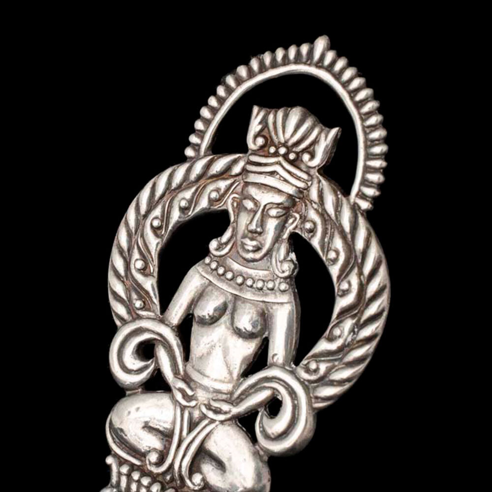 Gerardo Lopez Mexican silver repousse figural Pin Brooch ~ Thai goddess