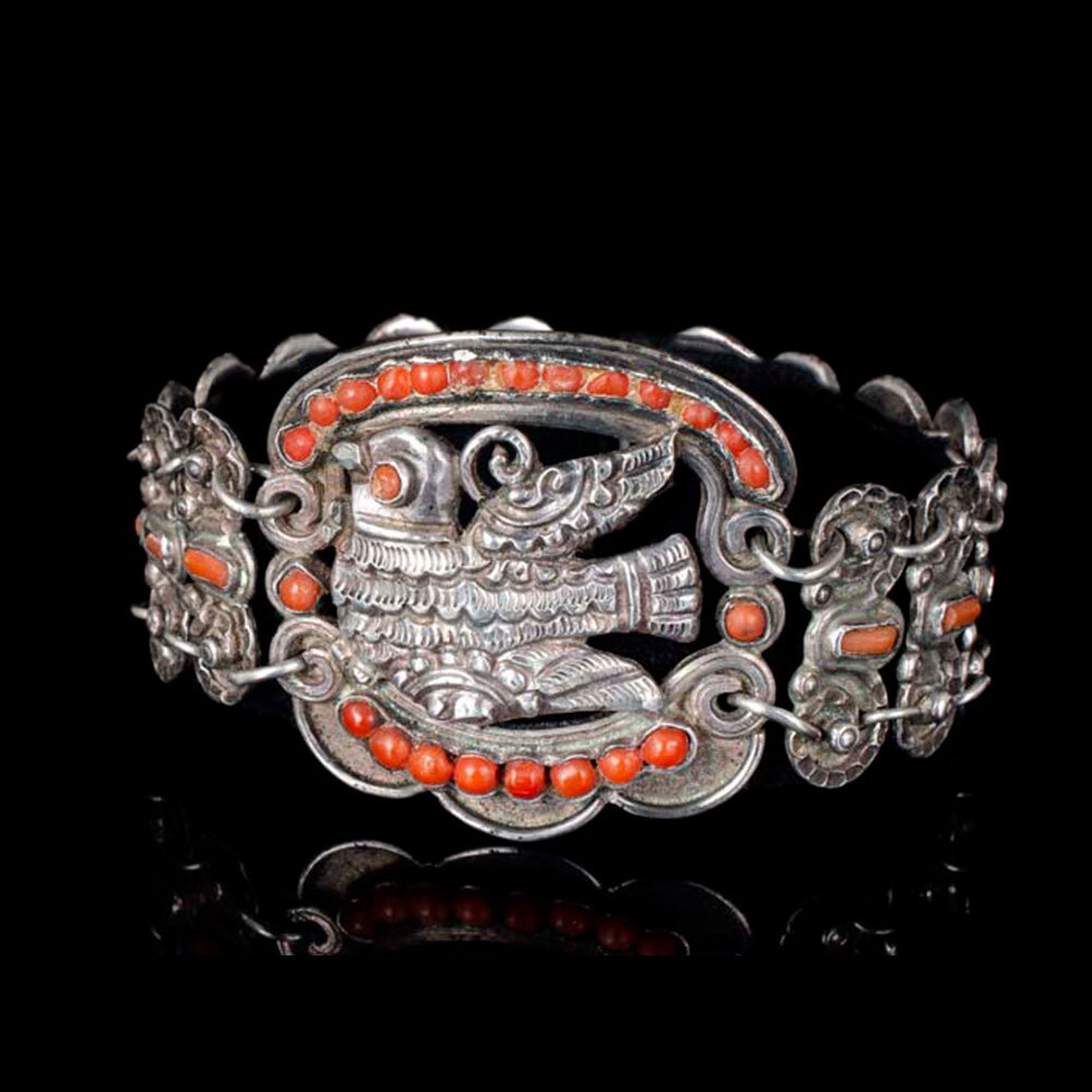 Early Matl Matidle Poulat Mexican silver coral Bracelet ~ paloma