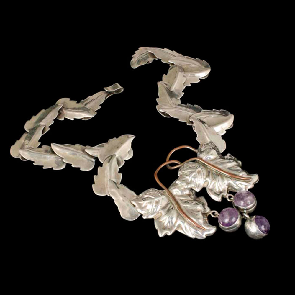 Fred Davis Mexican Deco silver, copper and amethyst Necklace 