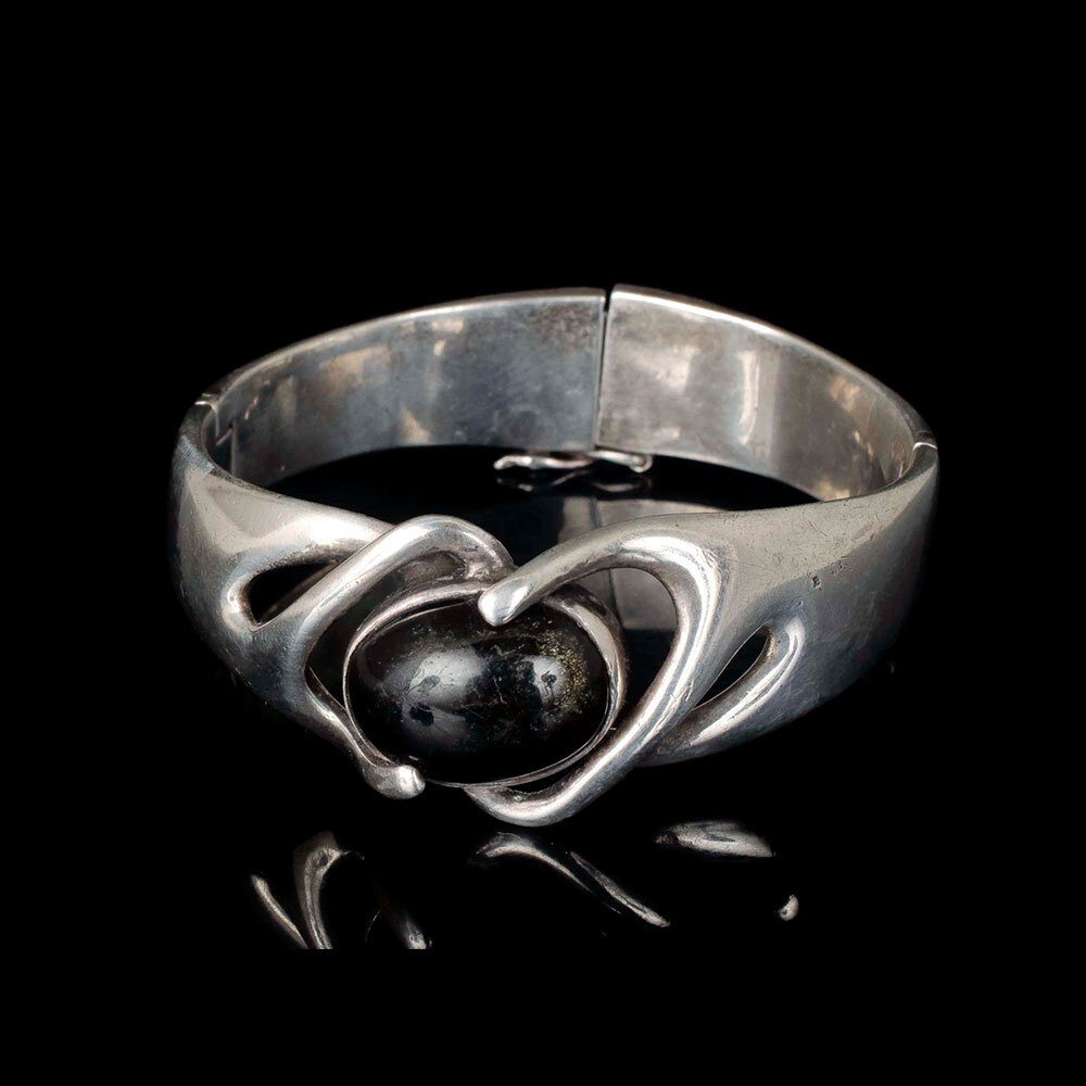 Sigi Pineda modernist silver and obsidian Bracelet