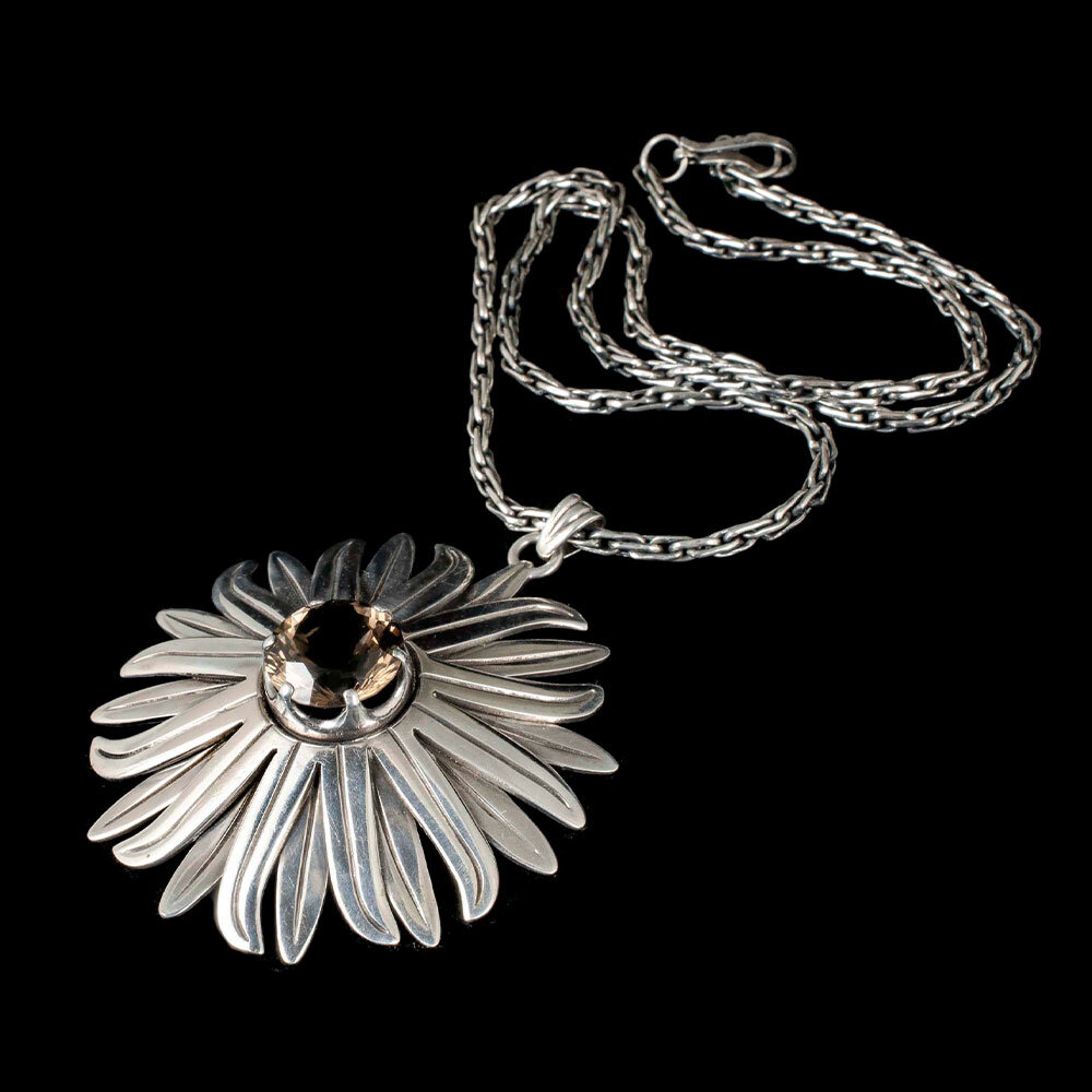 Los Ballesteros Mexican silver citrine floral Pendant Necklace