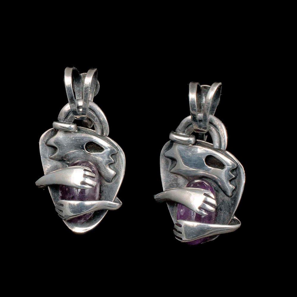 Mexican silver amethyst figural Earrings after a Teran design