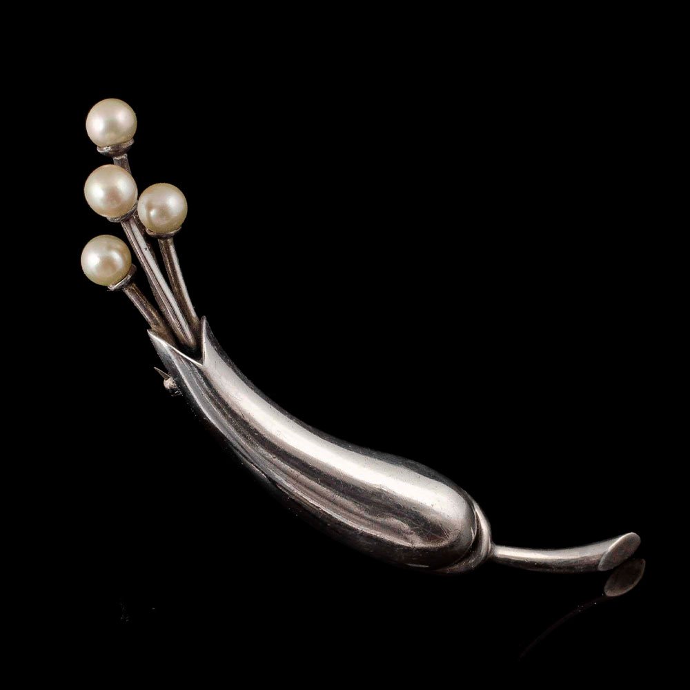Antonio Pineda 970 silver and pearls floral Brooch