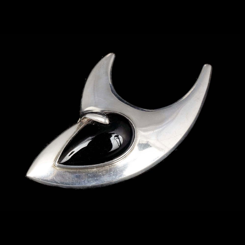 Sigi Pineda Mexican silver obsidian modernist Brooch