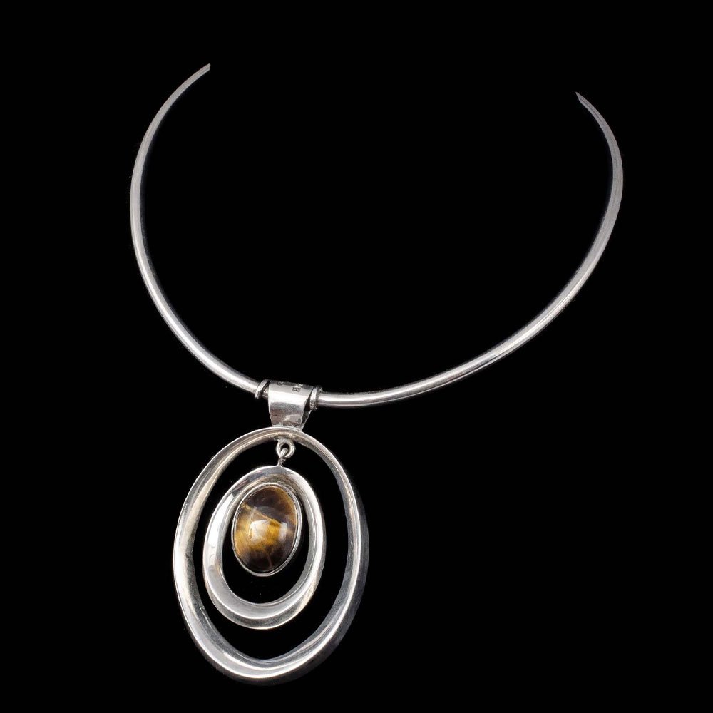 Mexican silver and tiger's eye modernist Necklace