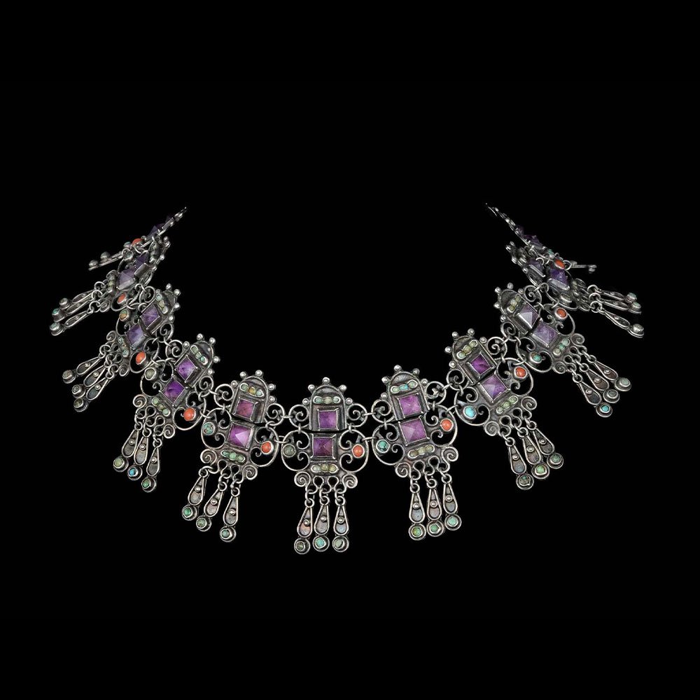 CEL Mexican silver jeweled Necklace in the Matl style