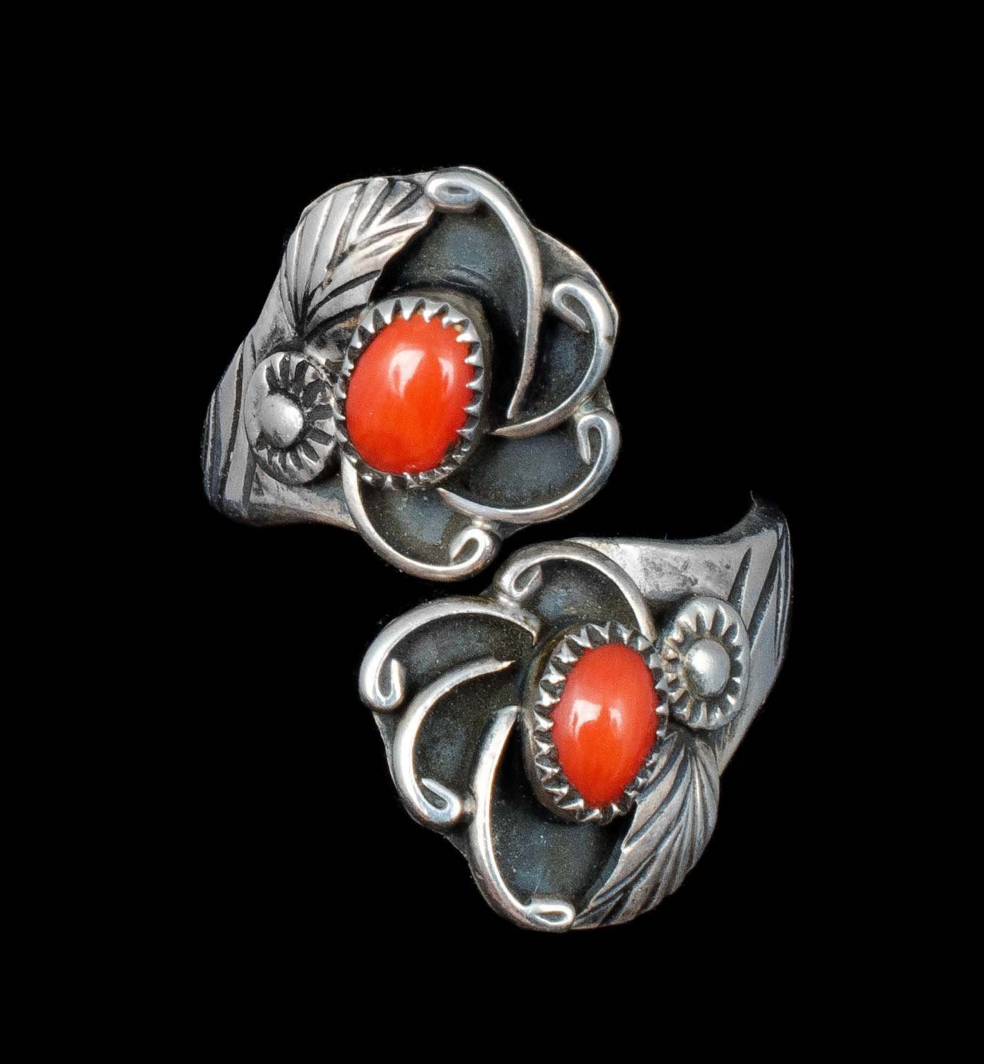 E Harvey Navajo silver and coral by-pass Ring