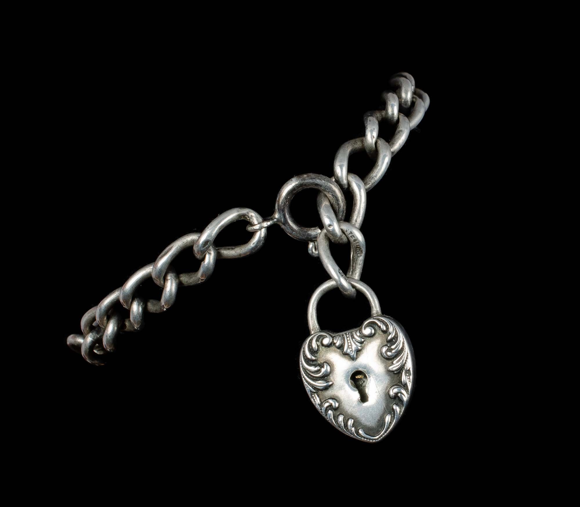 antique Foster and Bailey Victorian silver Bracelet with heart lock