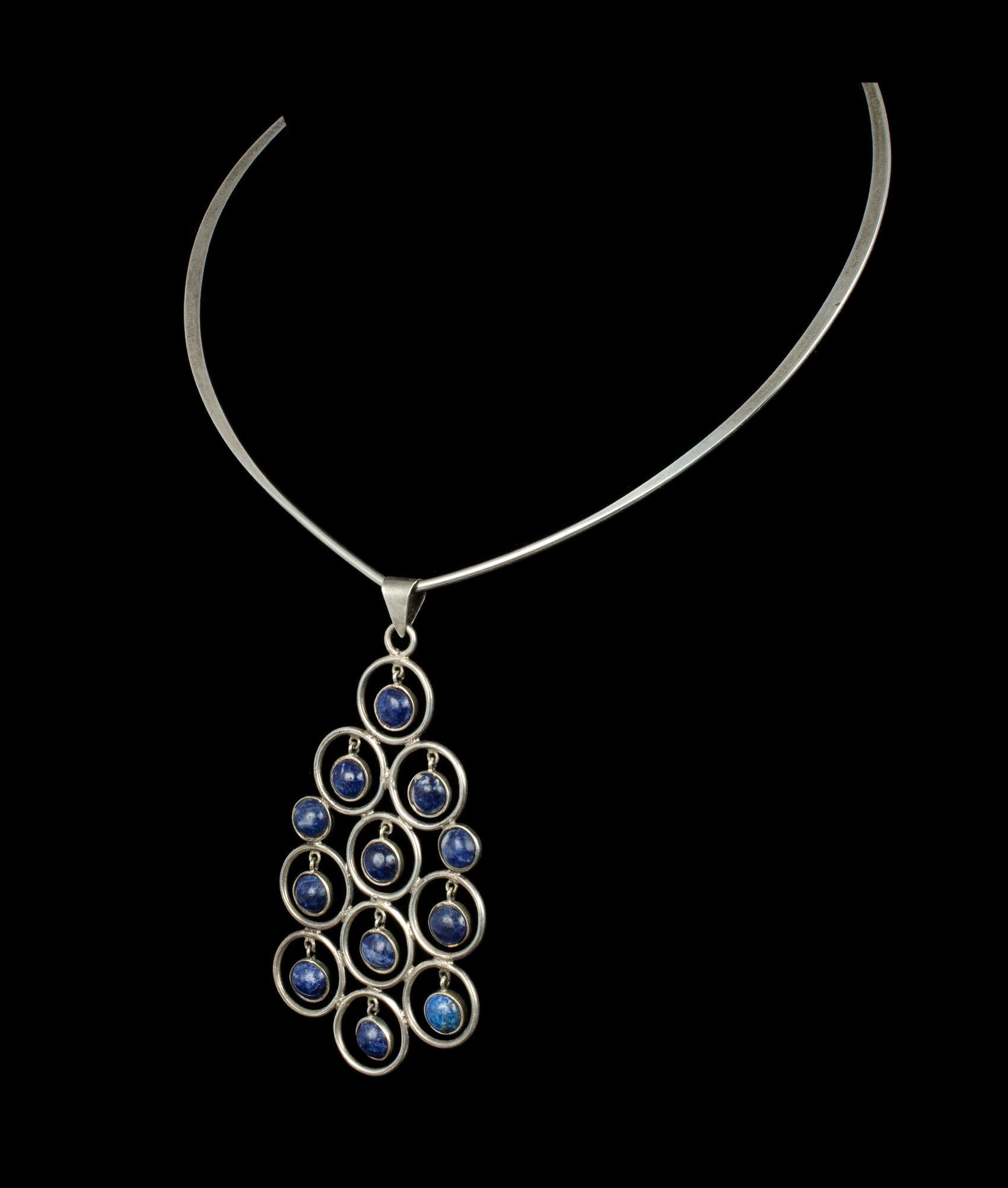 Mexican mod silver and sodalite Pendant on Neck Ring