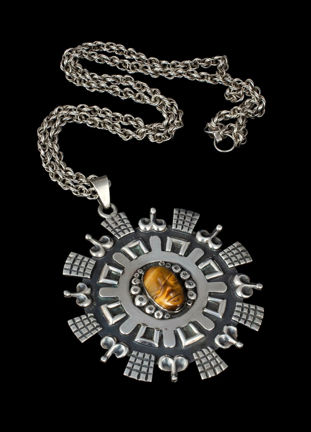 Collier Vintage En Argent Sterling 925 Los Ballesteros Taxco Mexico - Pendentif étoile Nacre, Années 70