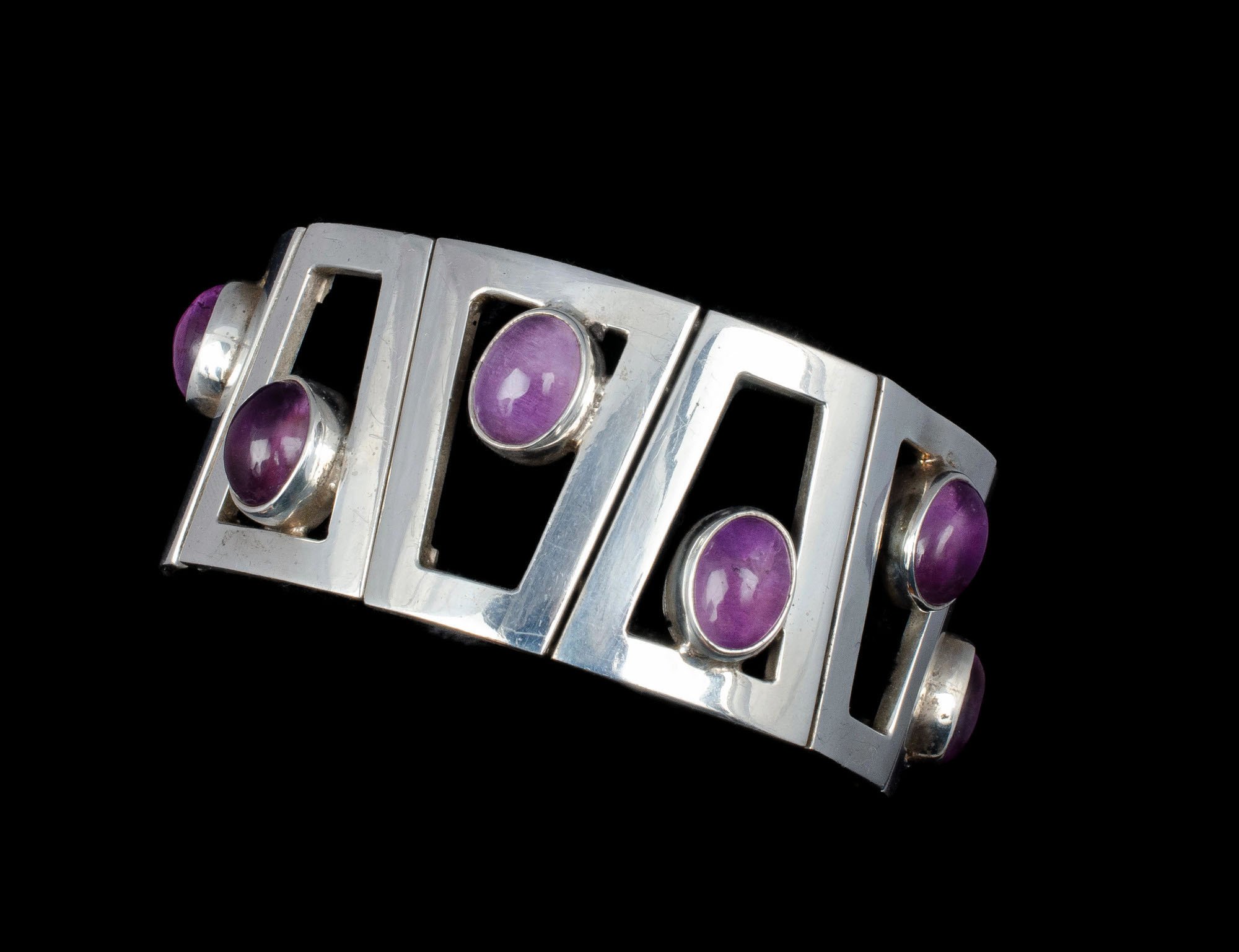 heavy Mexican modernist silver and amethyst Bracelet