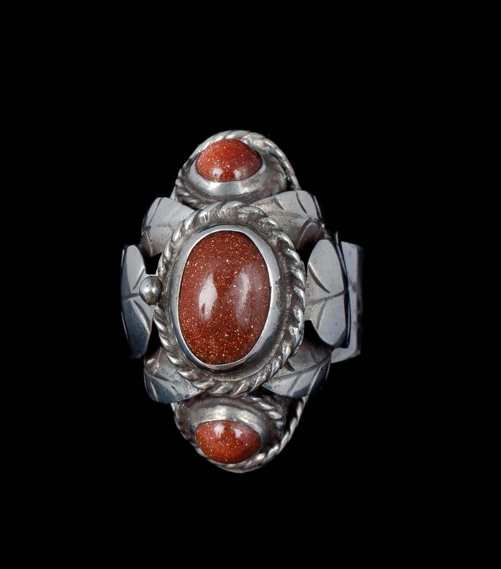 Mexican silver and goldstone "poison" Ring
