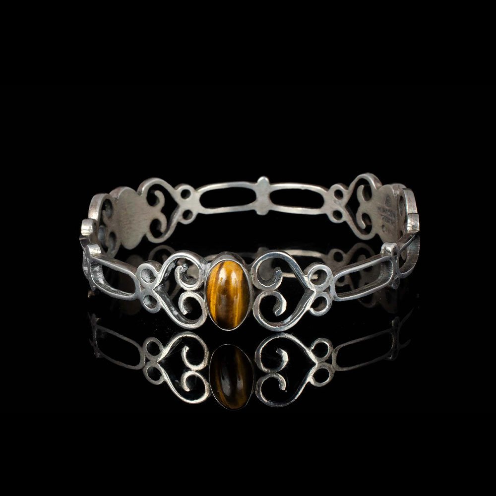 Carsi Mexican silver and tiger's eye scrolled hearts Bangle Bracelet