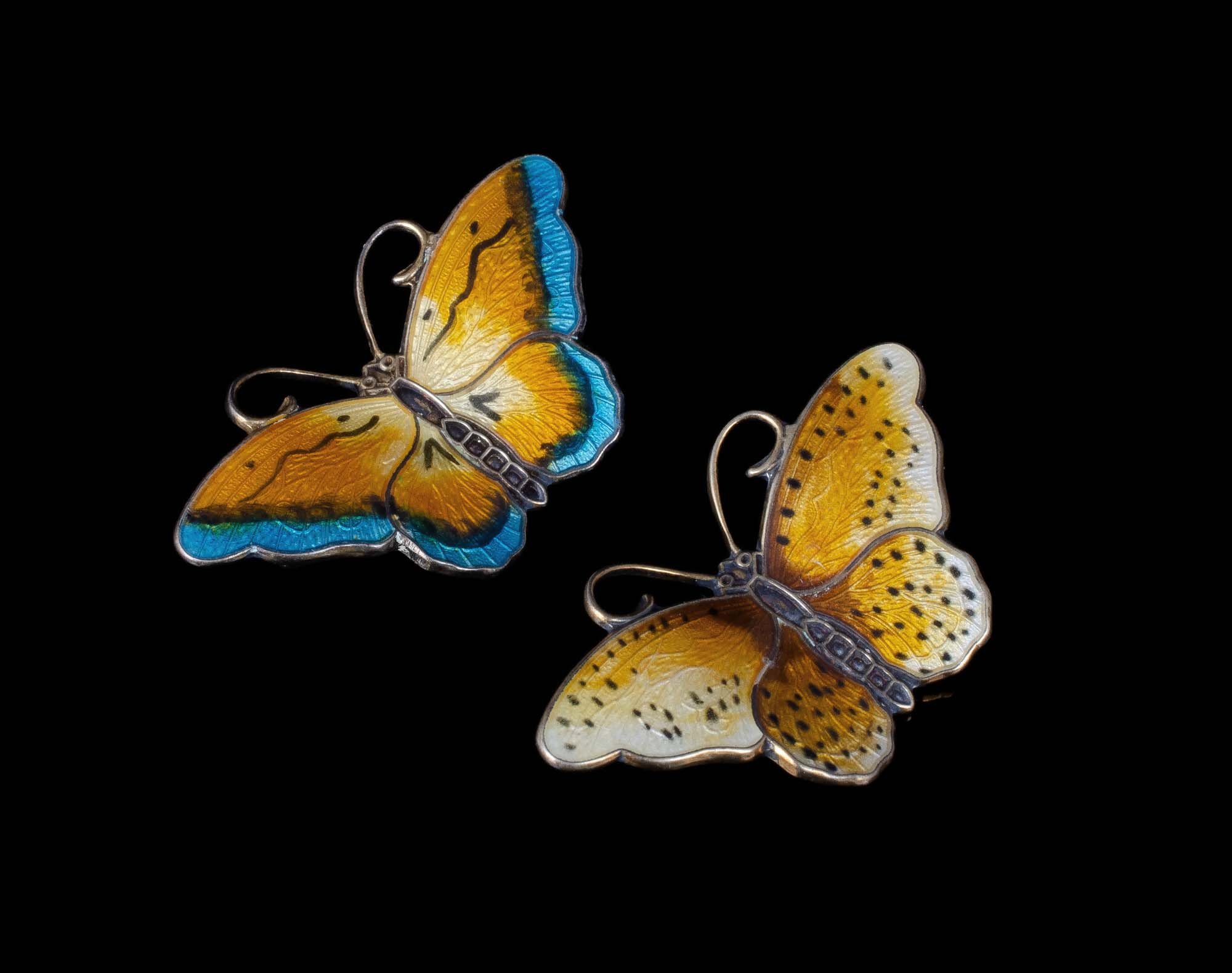 Hroar Prydz Norway silver and enamel butterfly Brooches