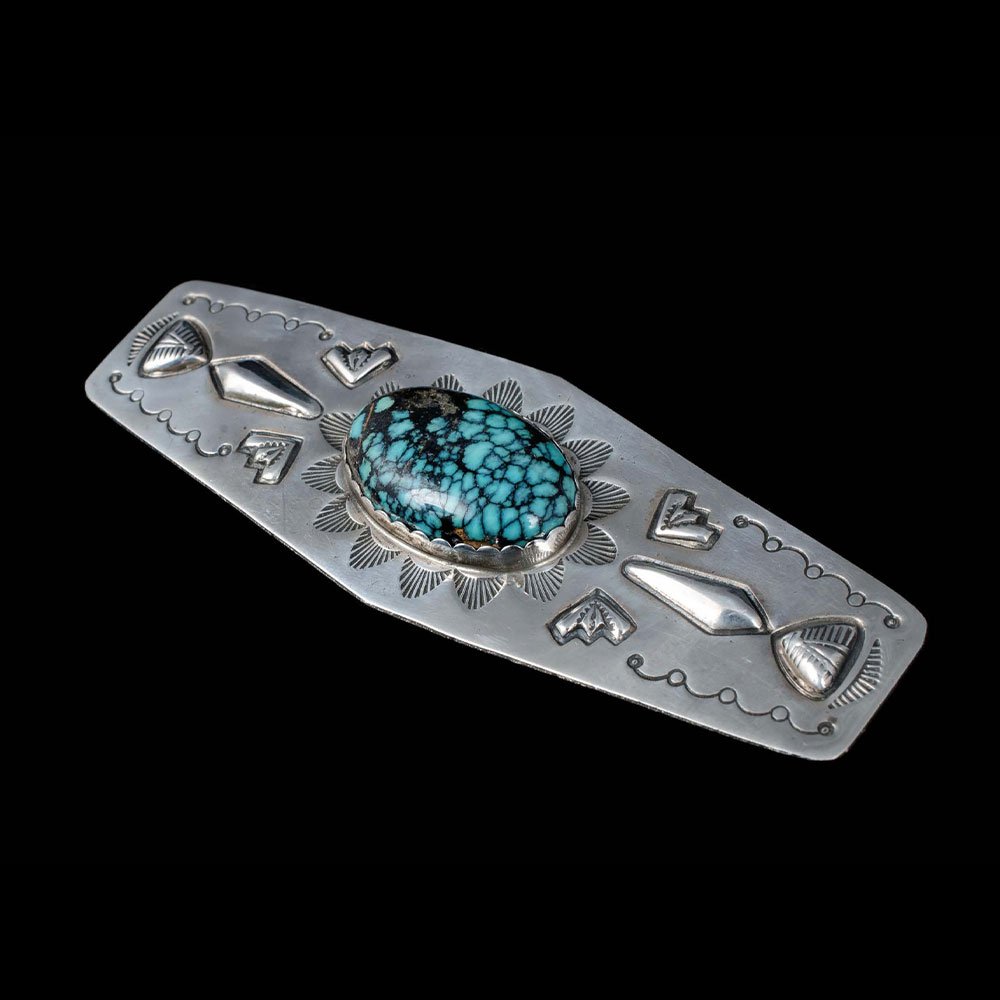 Willie Shaw WS Navajo silver and spiderweb turquoise Brooch