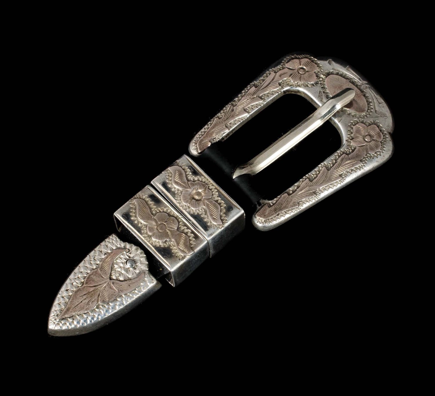 Mexican Deco silver and gold Ranger Belt Buckle set — One 