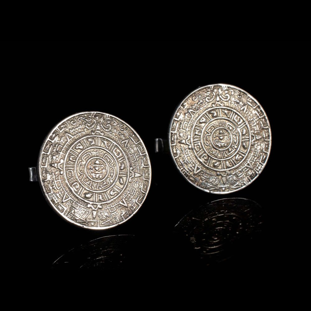 Mexican Deco silver and 14k Sun Disk Cufflinks