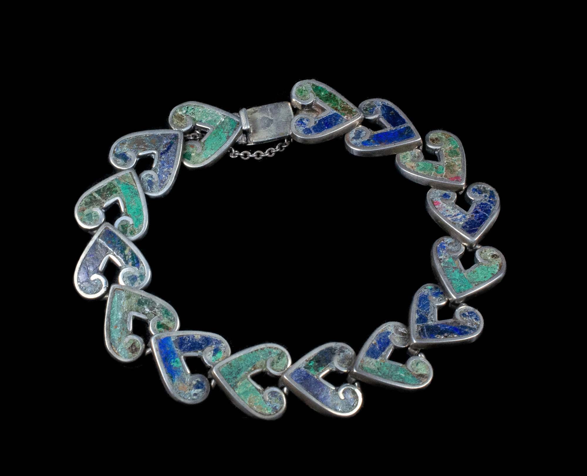 Los Castillo Mexican silver mozaico Azteca "hearts" Bracelet