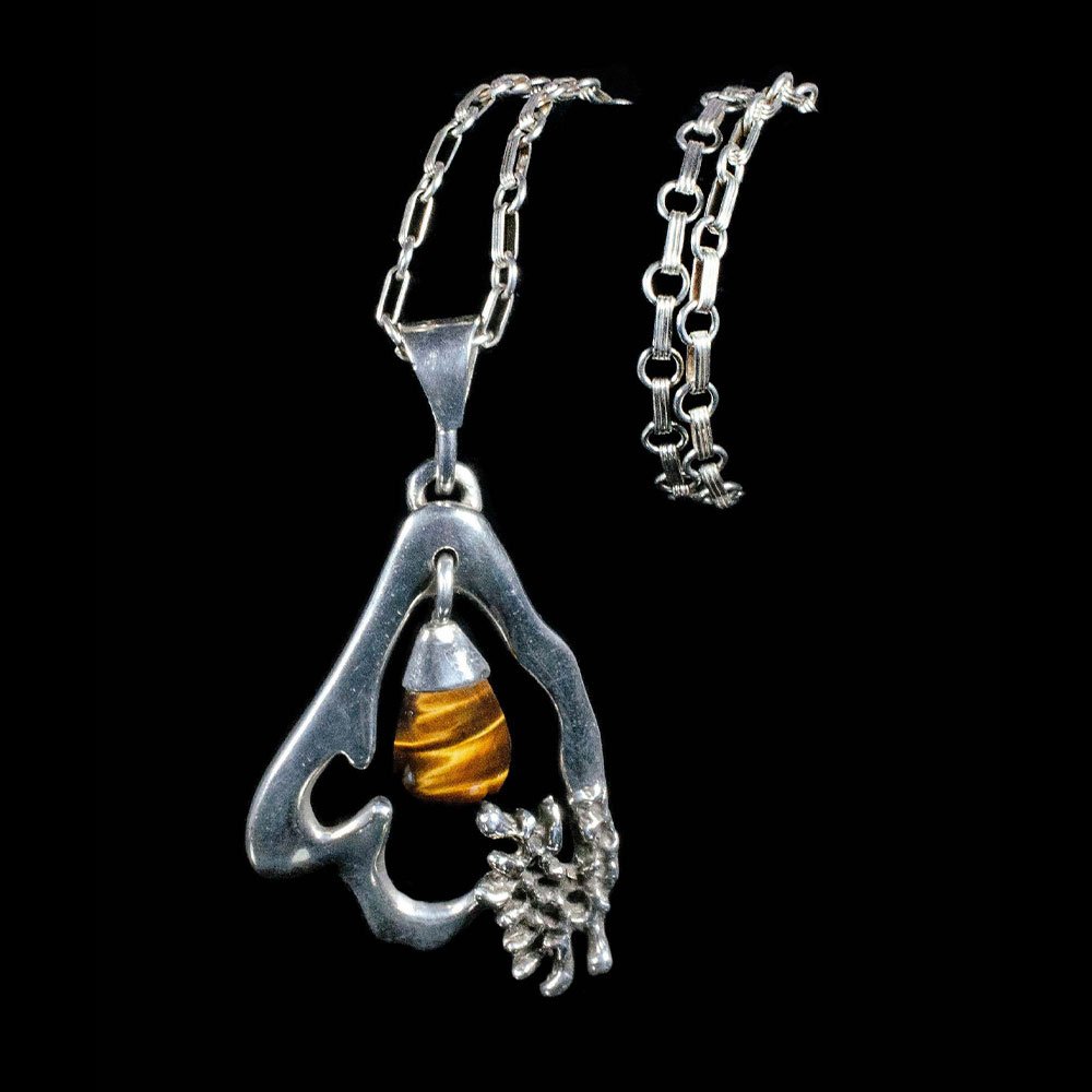Mateo Mexican silver tiger's eye brutalist Pendant Necklace