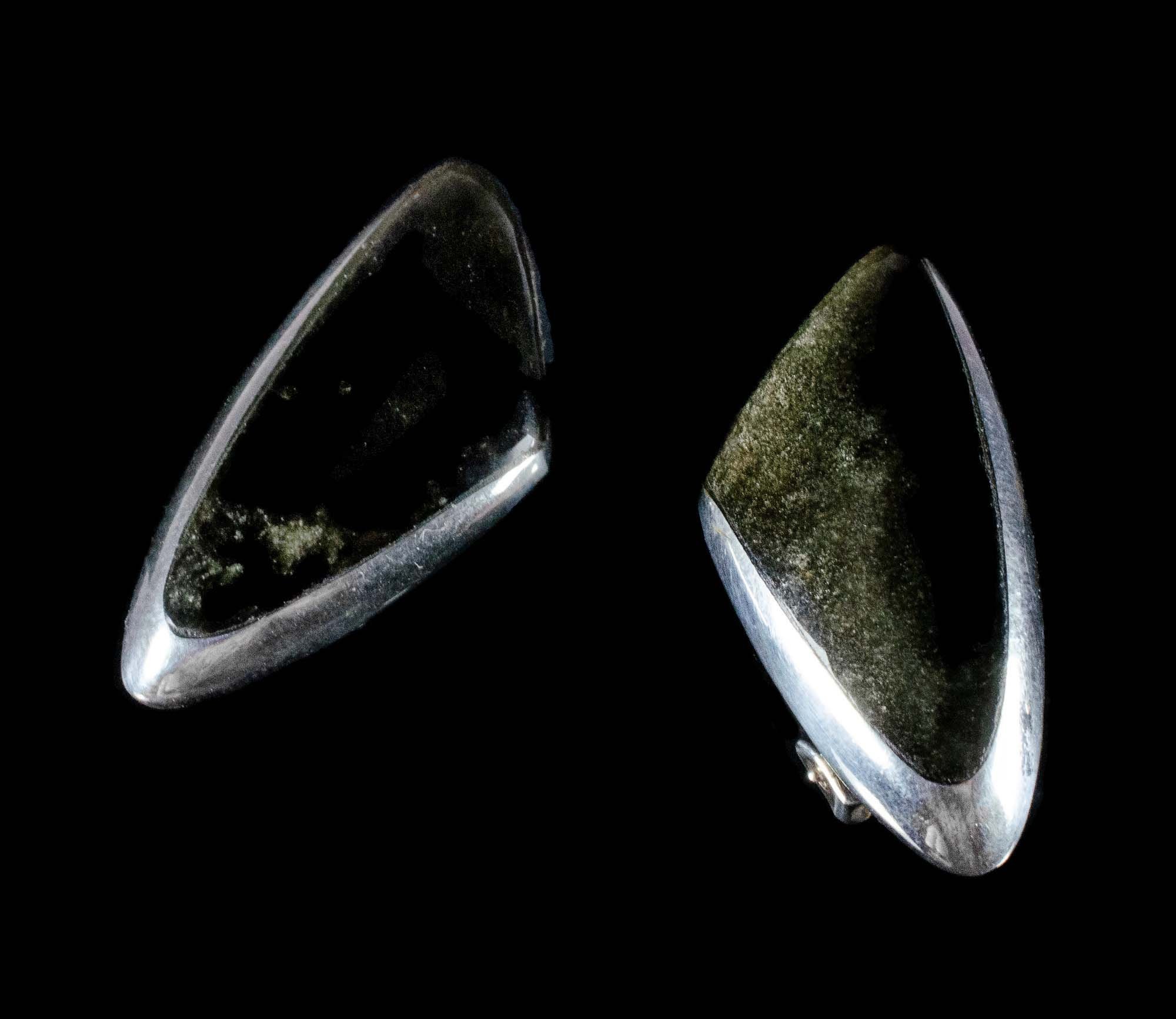 Enrique Ledesma Mexican silver and obsidian modernist Earrings