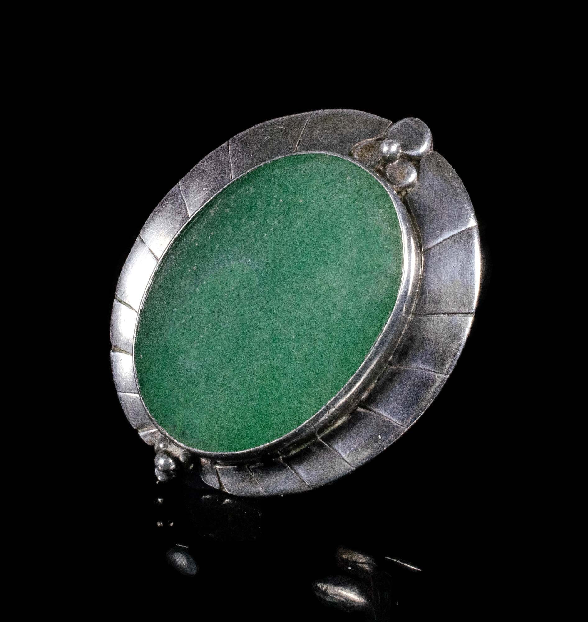 silver and chrysoprase Pin / Pendant ~ Arts and Crafts style
