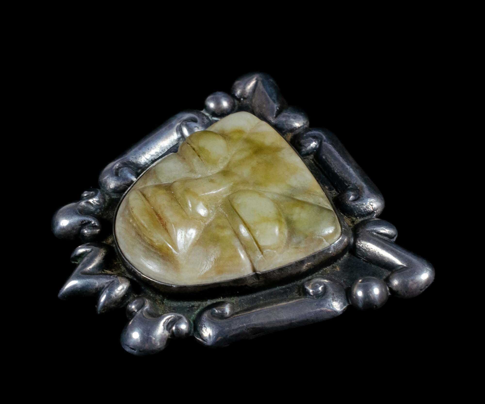 early Mexican Deco 900 silver and agate "mask" Brooch