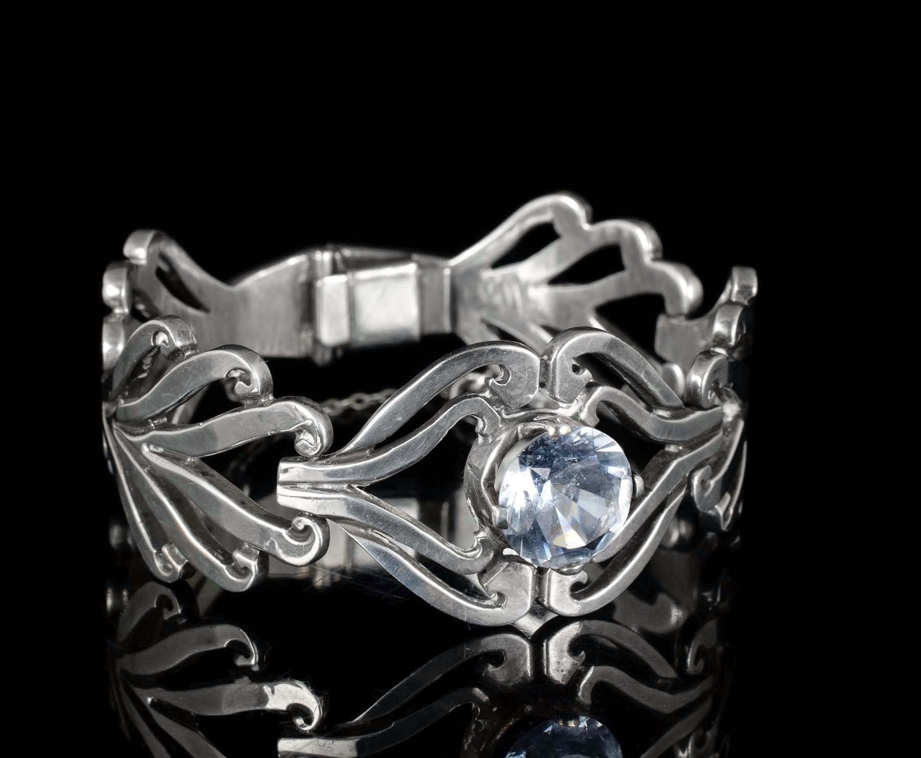 Mexican silver modernist Bracelet with aqua blue gem