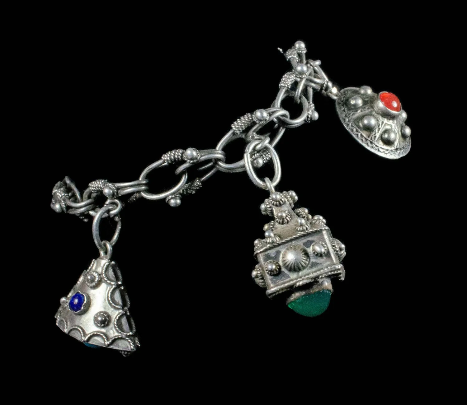 Italian Deco 800 silver Etruscan Charm Bracelet — One Good Eye Silver