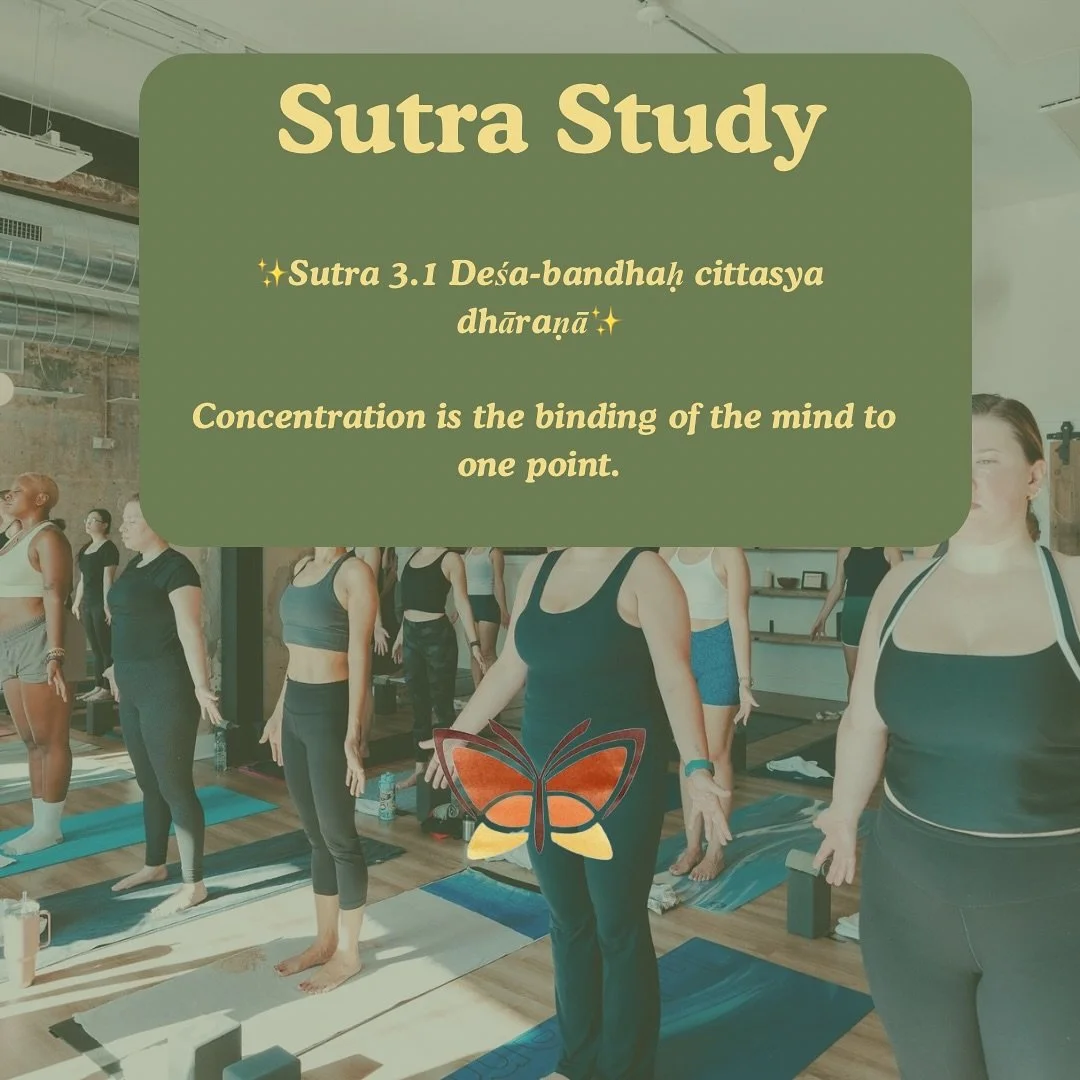 ✨Sutra Study✨
Sutra 3.1 introduces Dharana — concentration.
It’s the practice of focusing the mind on one point, gathering scattered energy into clarity. 🕯️
How do you practice concentration on or off the mat?