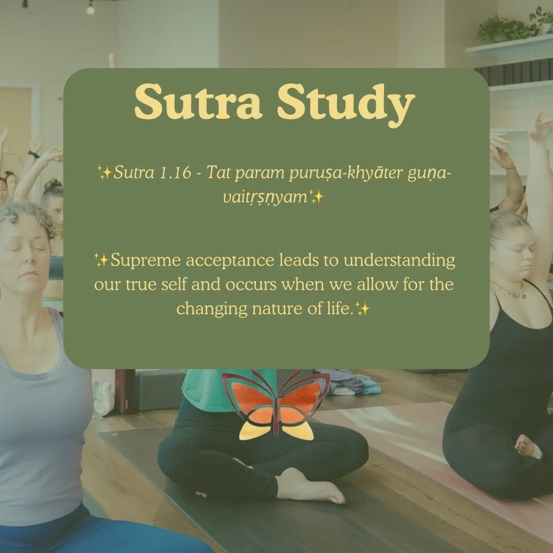 ✨ Sutra Study: Sutra 1.16 ✨

Supreme acceptance leads to understanding our true self and arises when we allow for the ever-changing nature of life.

This sutra invites us to soften our grip on control and meet change with awareness rather than resist