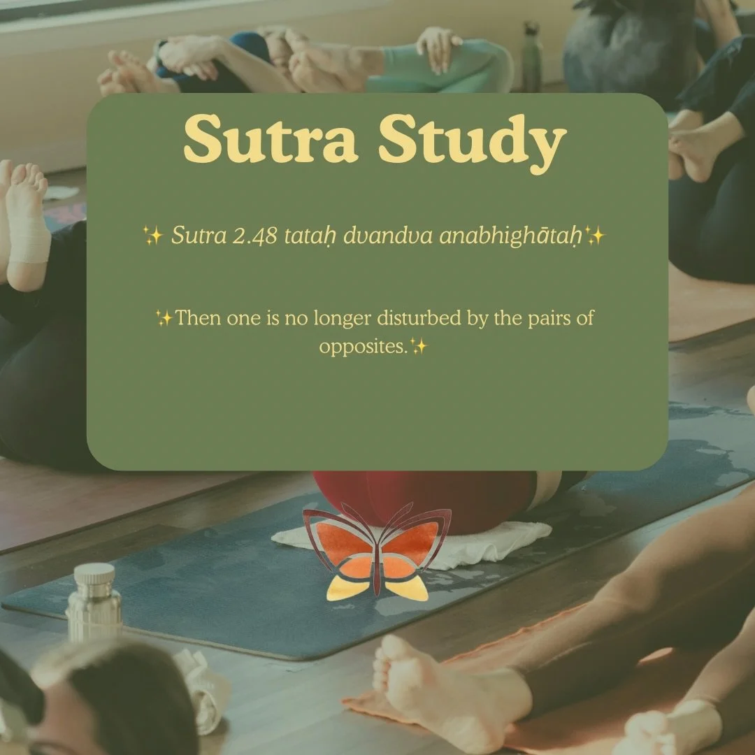 ✨ Sutra Study ✨

Sutra 2.48 - Then one is no longer disturbed by the pairs of opposites

Life is constantly shifting &mdash; ease and challenge, praise and doubt, comfort and discomfort. These opposites don&rsquo;t go away, but through practice, they