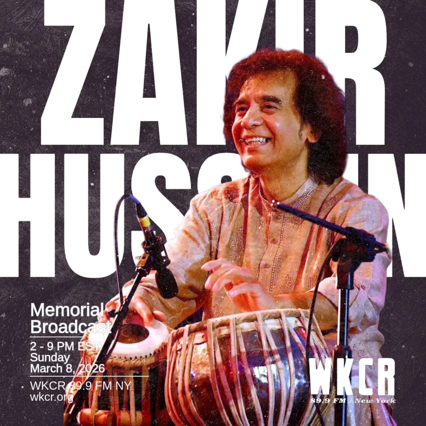 The celebration of Zakir Hussain's life will continue Sunday 2-9PM on WKCR. 

Starting at 7PM we'll welcome special guest Selvaganesh, Zakir's compatriot from Shakt, to share his memories, and broadcast some rare recordings and excerpts of conversati