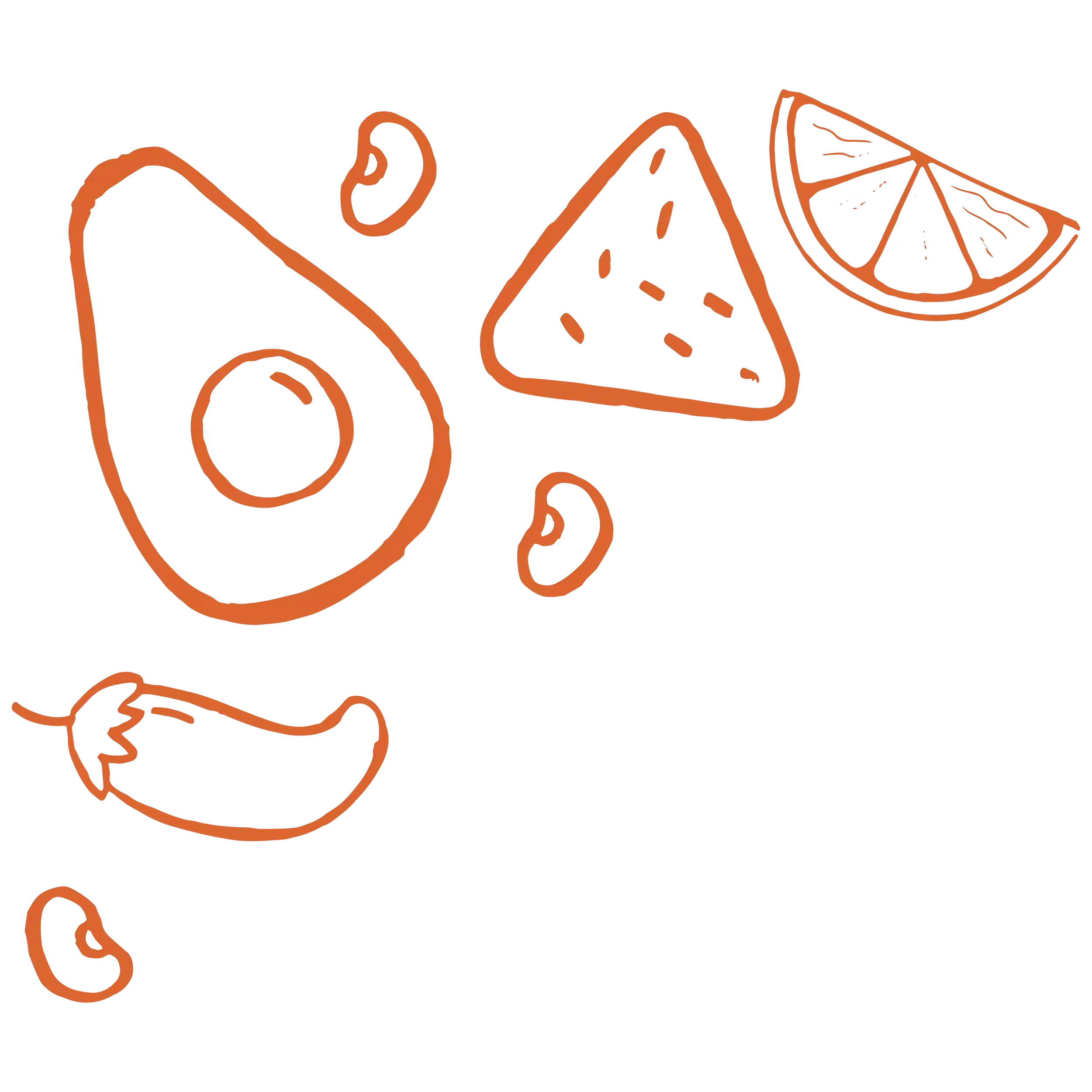 Outline illustration of a taco with various fillings and a glass of water.
