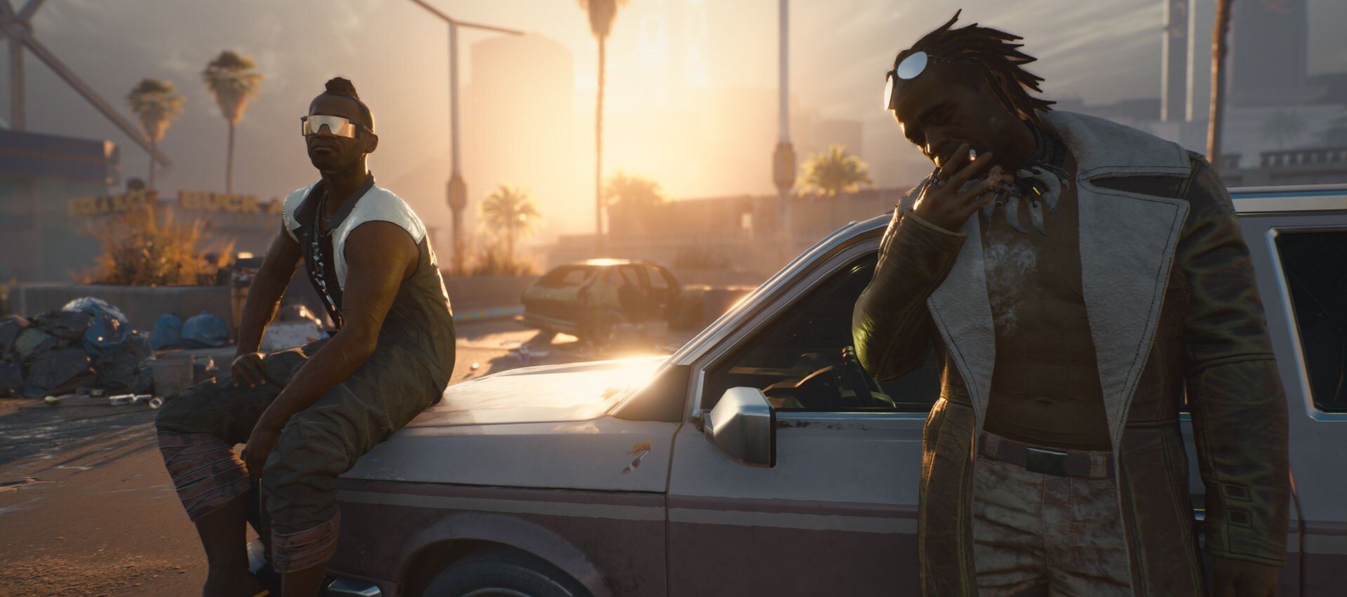 Voodooboys goons take a smoke break outside the Grand Imperial Mall in Pacifica