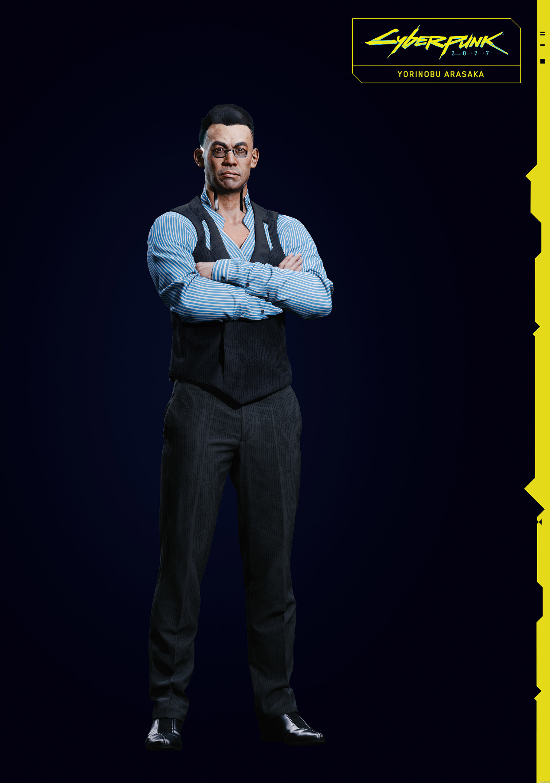 A render of Yorinobu Arasaka’s model in Cyberpunk 2077