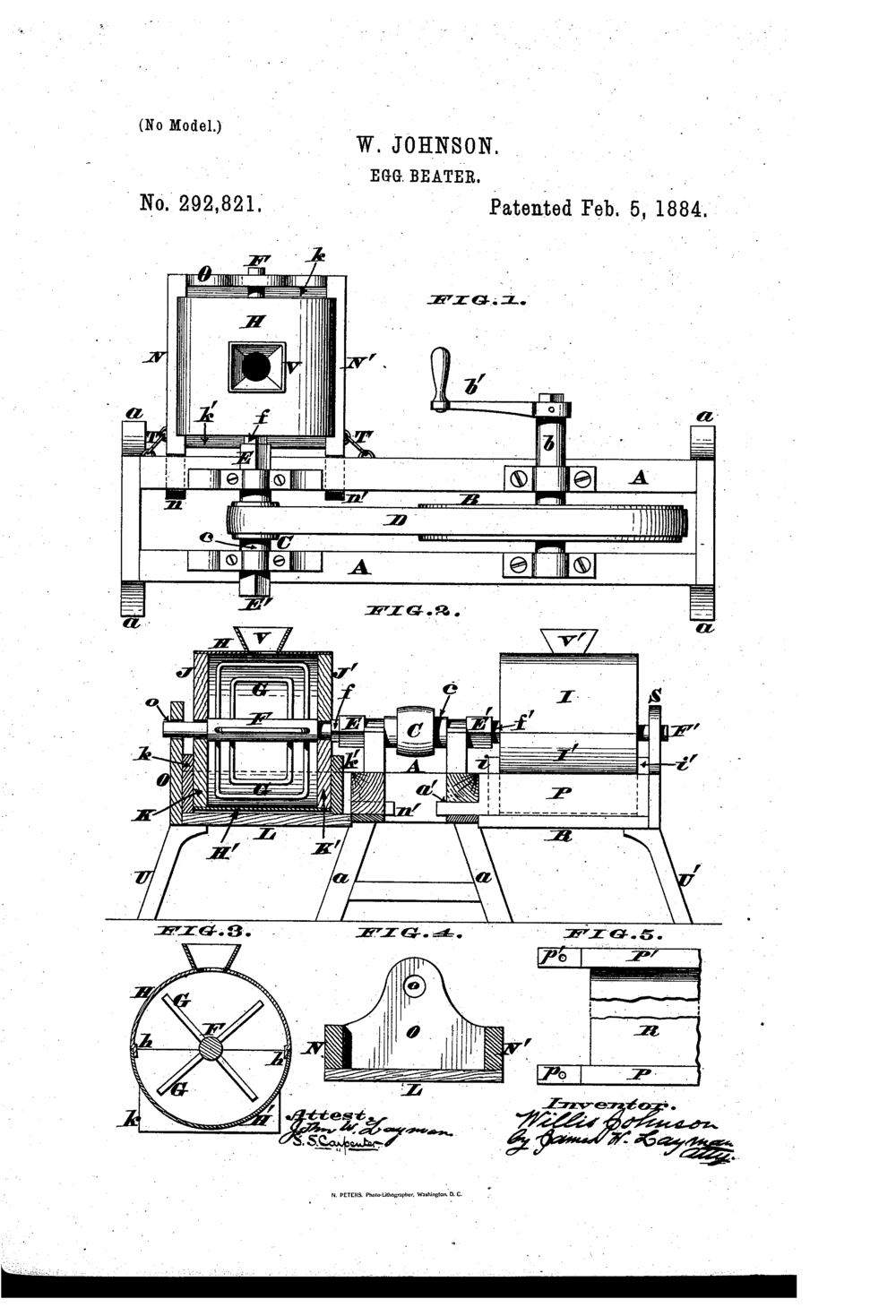 Patent illustration of W. Johnson's egg beater