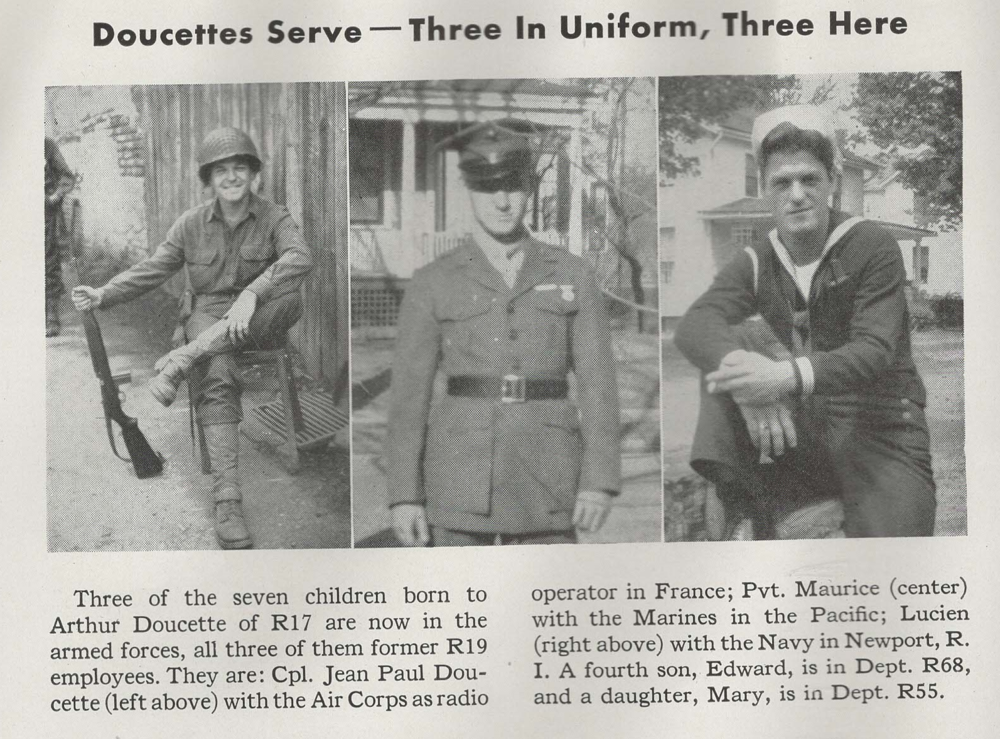 The Doucette Bros., L-R: Cpl. Jean Paul Doucette, Pvt. Maurice Doucette, Lucien Doucette