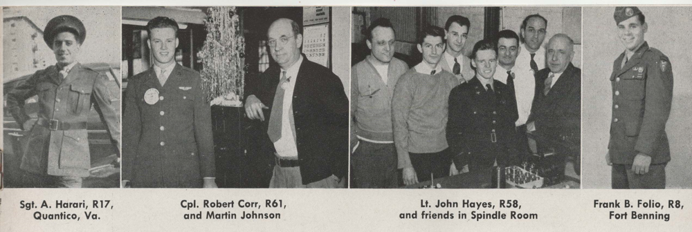 L-R: Sgt. A. Harari, Cpl. Robert Corr, Lt. John Hayes, Frank B. Folio