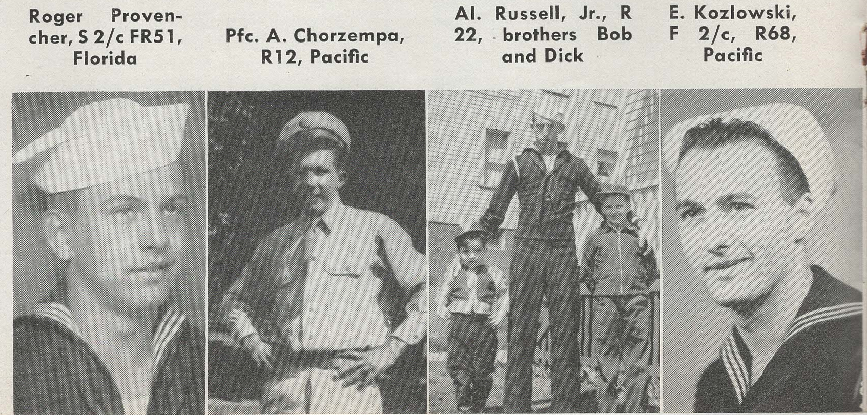 L-R: S 2/c Roger Provencher, Pfc. A. Chorzempa, Al. Russell Jr., F 2/c E. Kozlowski