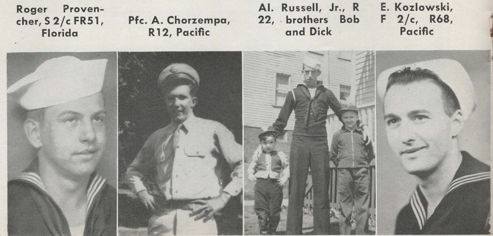 L-R: S 2/c Roger Provencher, Pfc. A. Chorzempa, Al. Russell Jr., F 2/c E. Kozlowski