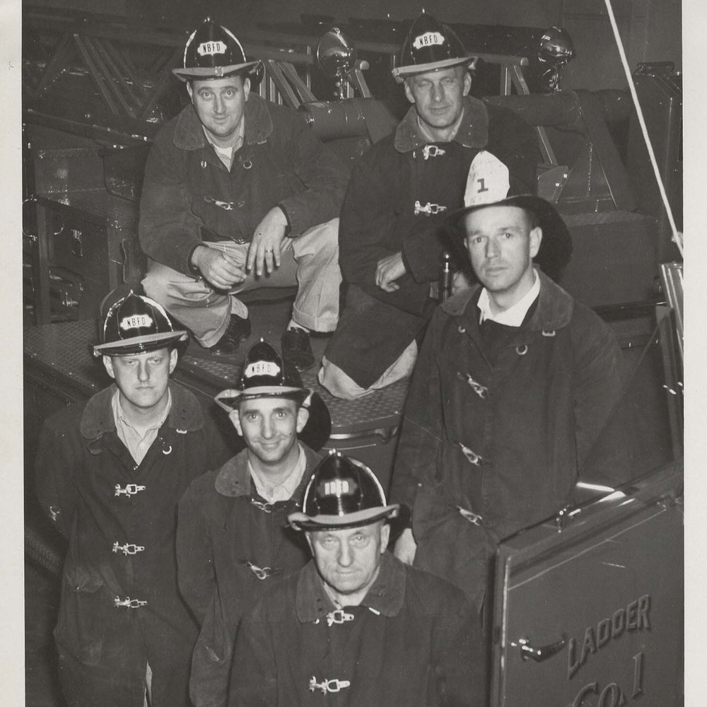 Al Nelson (top left) pictured with NBFD Ladder Co. 1,  November 19, 1958