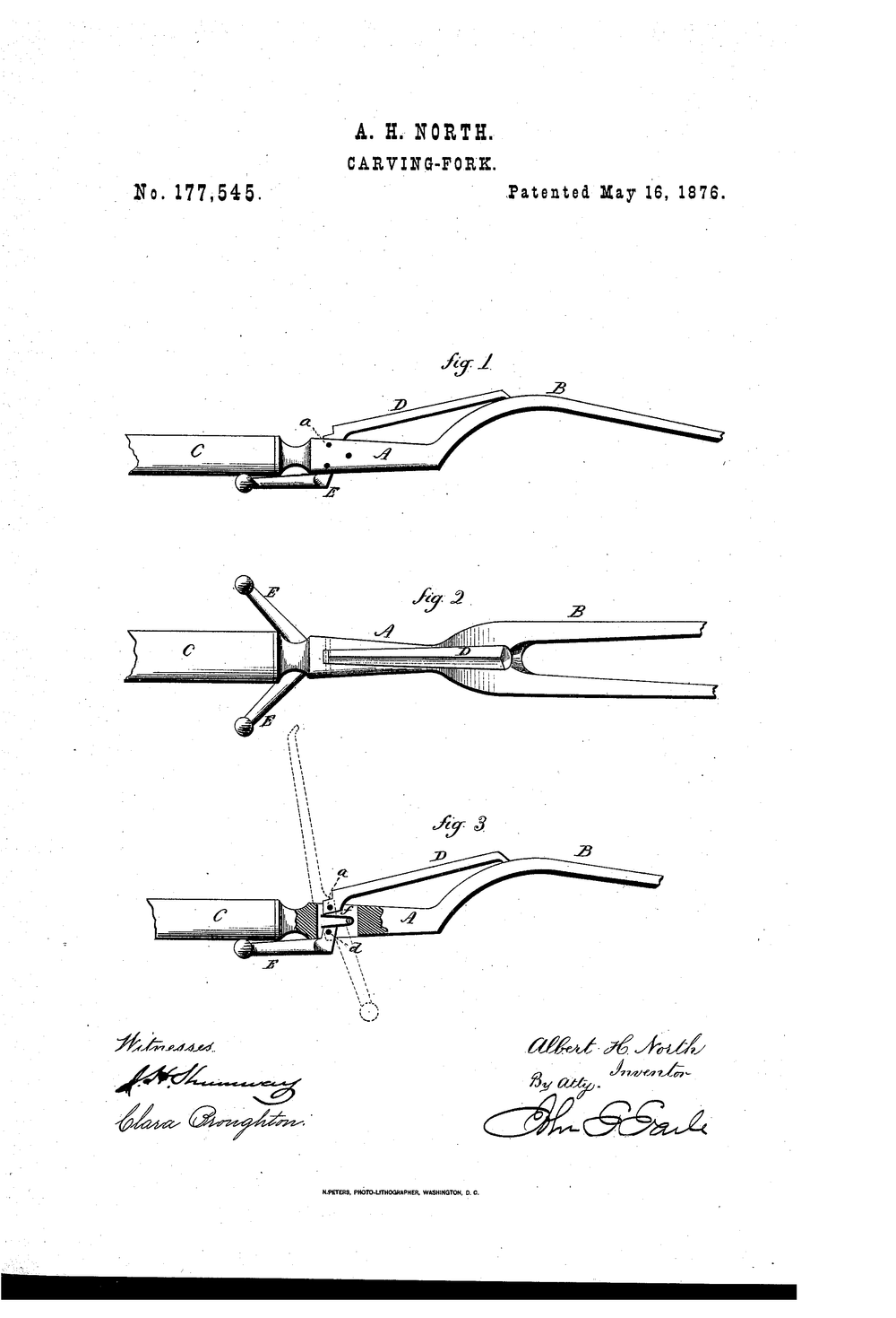 A.H. North, Carving Fork, 1876, US177545