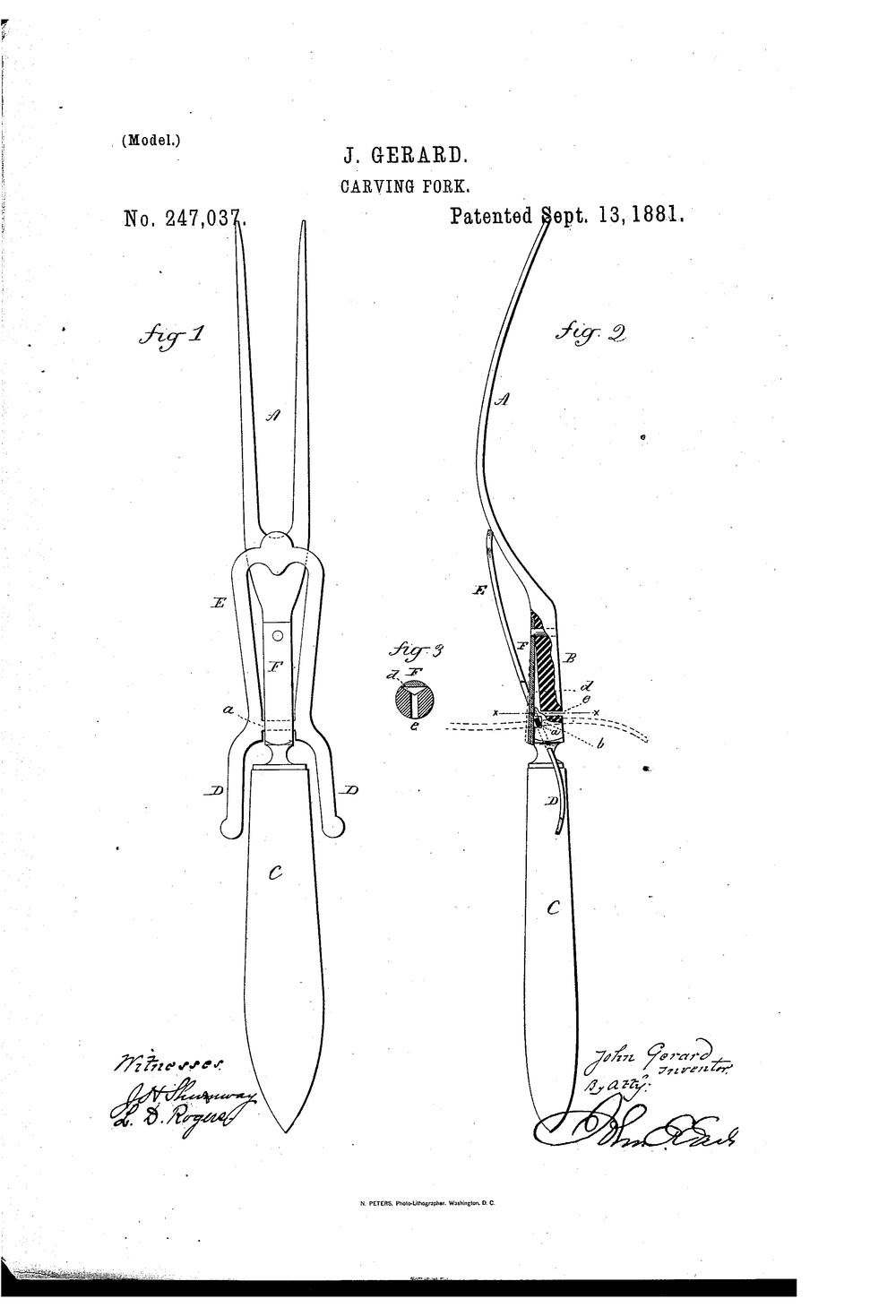 J. Gerald, Carving Fork, 1881, US247037