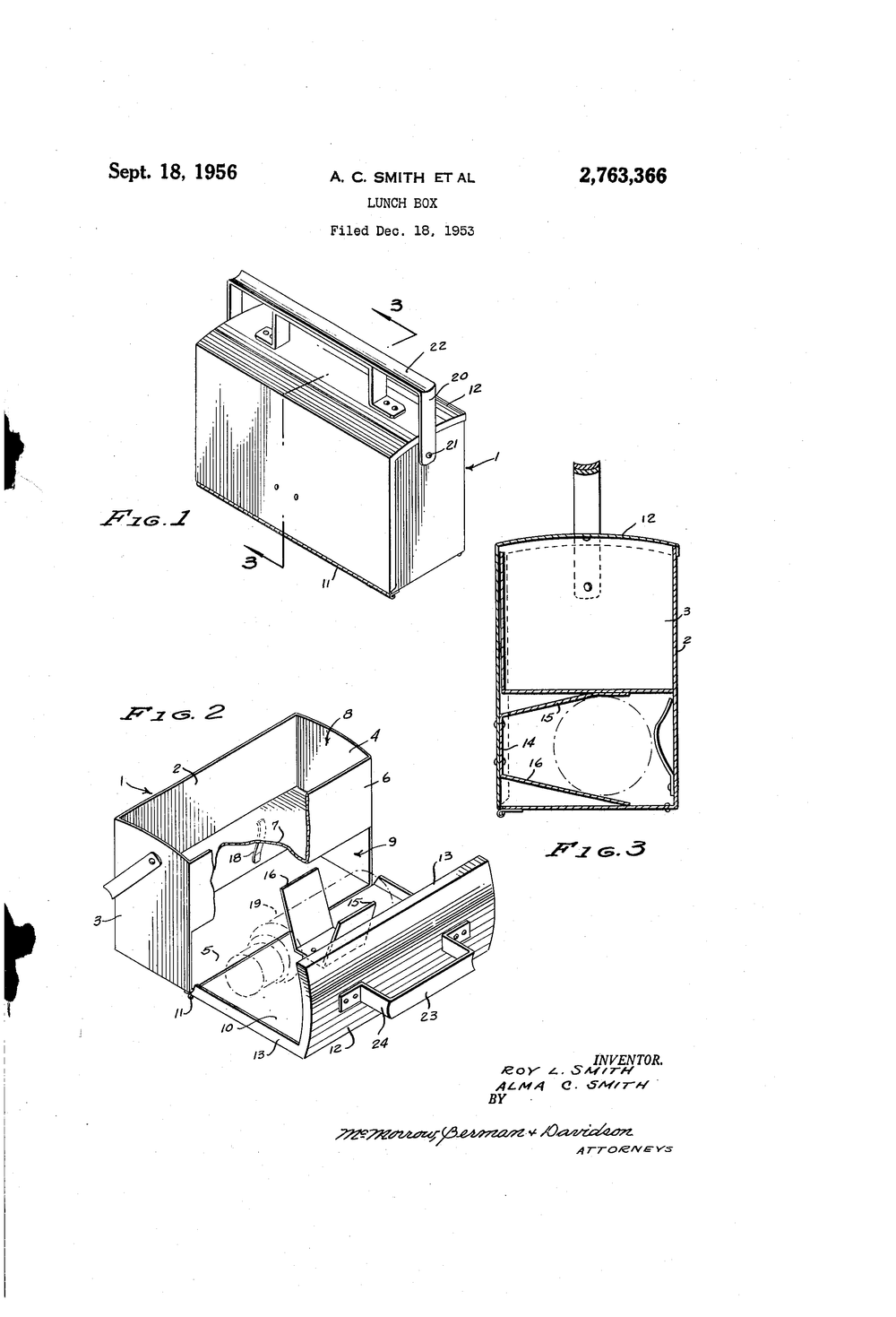 A.C. Smith et al., Lunch Box, 1956, US2763366