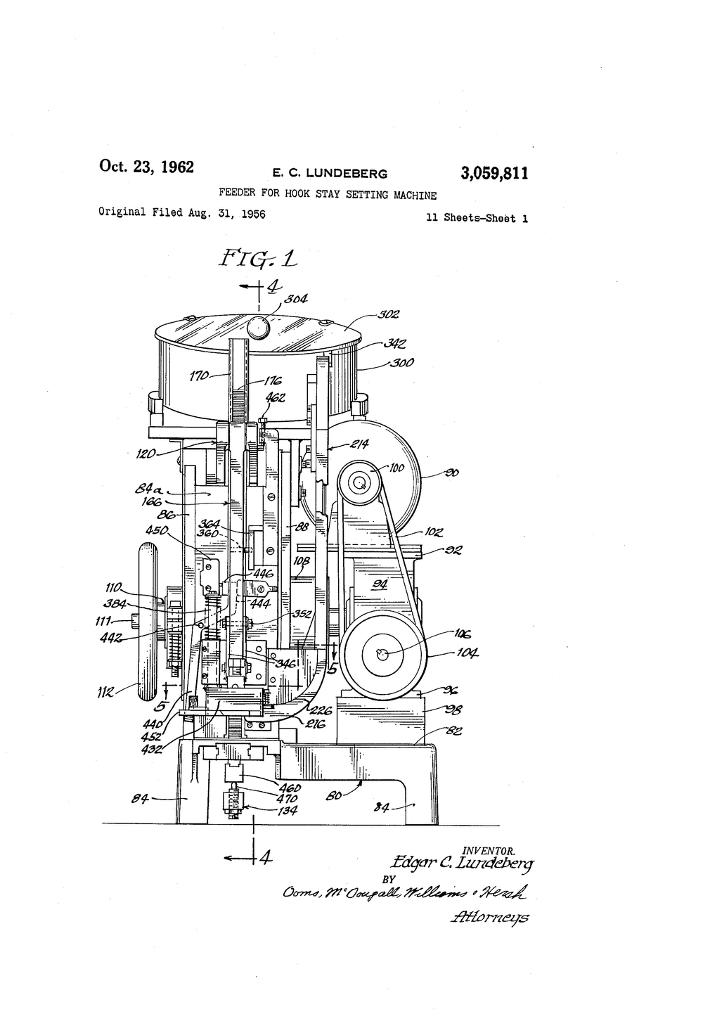 E.C. Lundeberg, Feeder for Hook Stay Setting Machine, 1962, US3059811