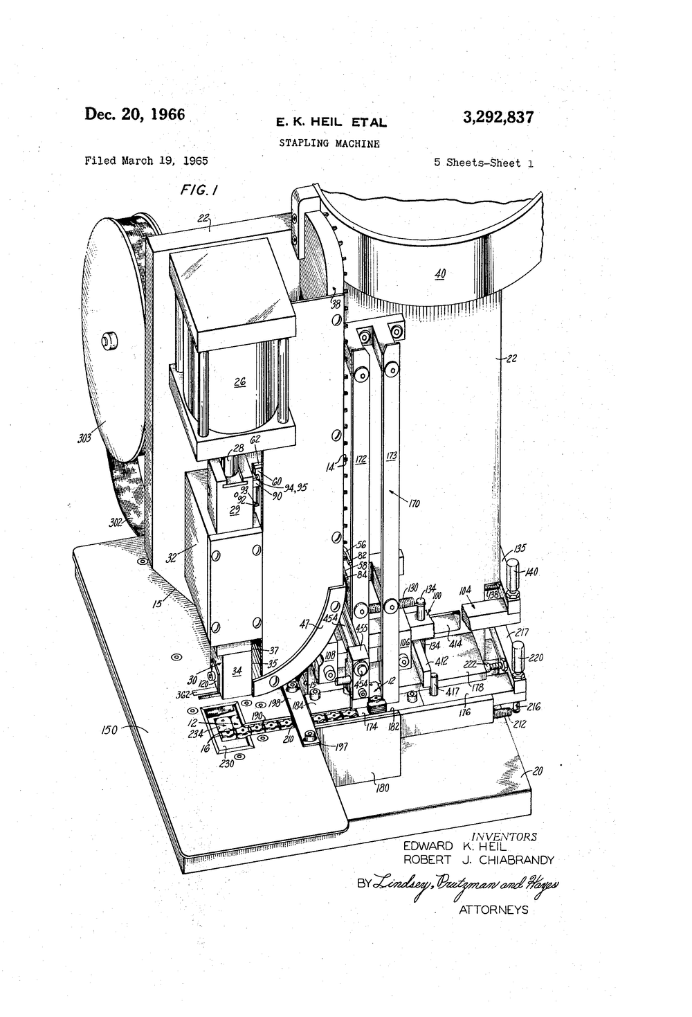 E.K. Heil et al., Stapling Machine, 1966, US3292837