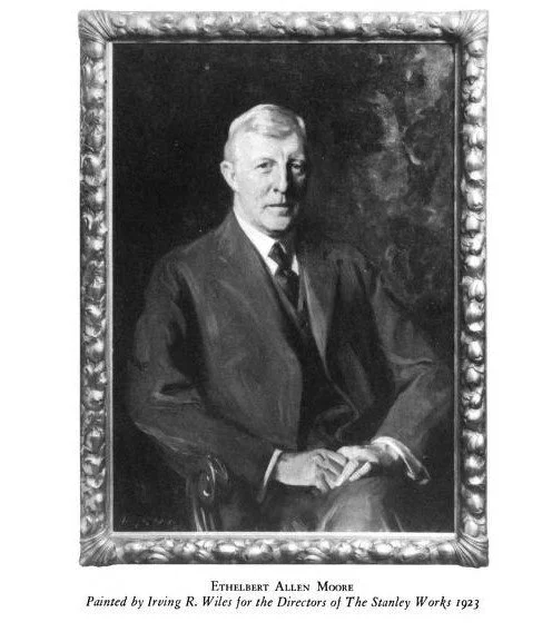 black and white portrait of ethelbert allen moore painted by Irving r. wiles
