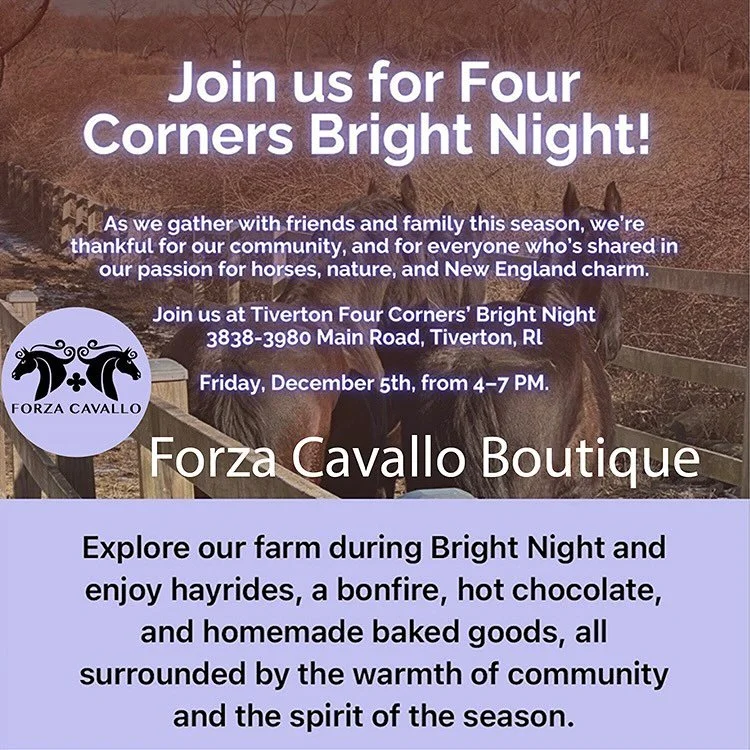 Bright Night is Friday! Our neighbor to the north has a joining us and offering fun activities at their nearby location! Please visit @forzacavallori and enjoy their property, products and animals!